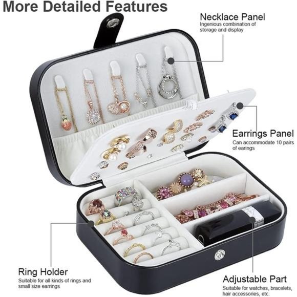 Travel Jewelry Organizer Cases Storage Box for Necklace, Earrings, Rings etc - Picture 4 of 7